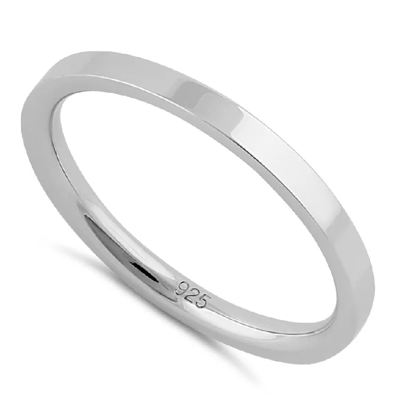 Wedding Ring Custom Design-Sterling Silver 2mm Flat Wedding Band Ring