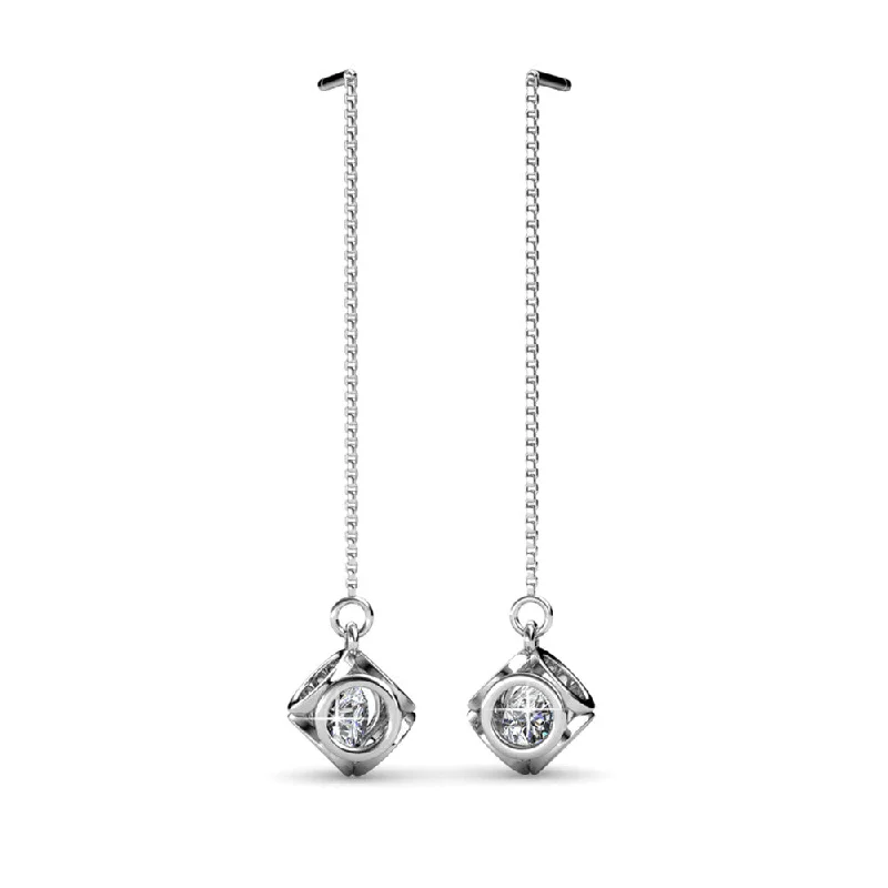 Elegant Gemstone Stud Earrings-Lena 18k White Gold Drop Earrings with Swarovski Crystals