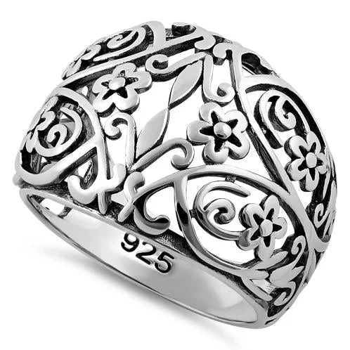 Designer Promise Rings-Sterling Silver Floral Ring