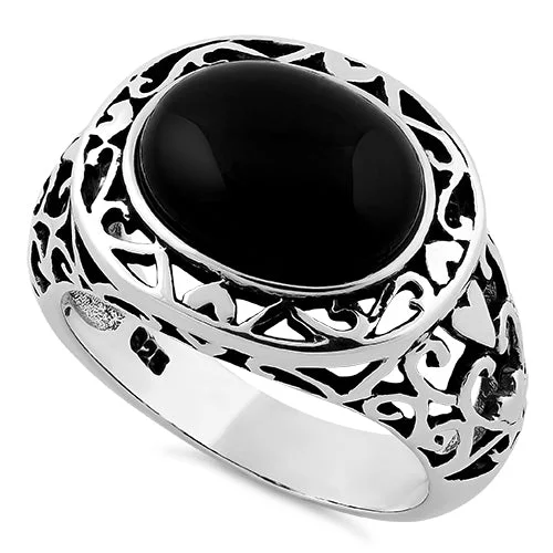 Trendy Fashion Rings-Sterling Silver Oval Black Onyx Celtic Ring