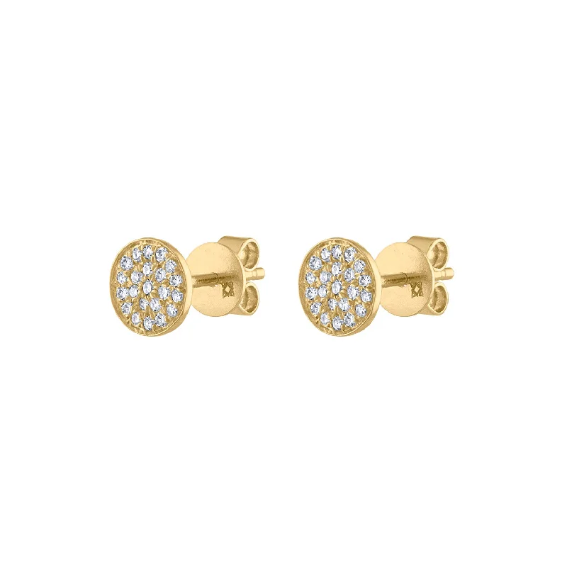 Fancy Stud Earrings-14KT GOLD PAVE DIAMOND XSMALL DISK EARRING