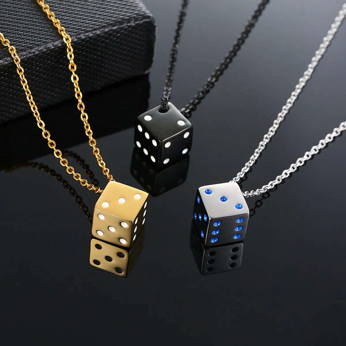 Silk Thread Necklaces-Simple Style Dice Stainless Steel Plating Pendant Necklace