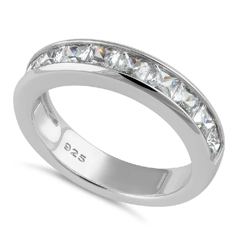 Custom Infinity Rings-Sterling Silver Half Eternity Princess CZ Ring