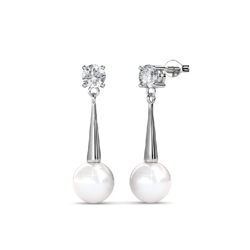 Light Crystal Drop Earrings-Tatum 18k White Gold Pearl Dangling Stud Earrings with Swarovski Crystals