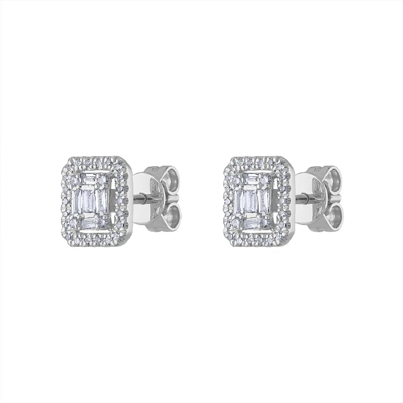 Luxury Drop Earrings-14KT GOLD DIAMOND BAGUETTE SQUARE EARRING