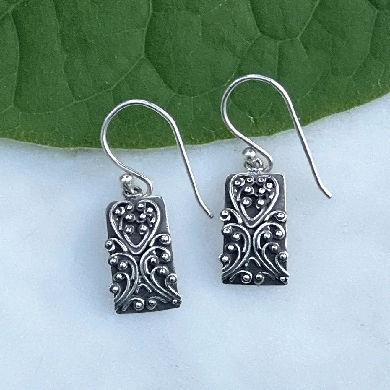 Silver Gold Earrings-Heartbeat Filigree Earrings- Sterling Silver, Indonesia