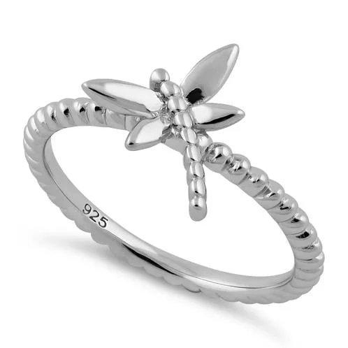 Round Cut Engagement Rings-Sterling Silver Dragonfly Ring