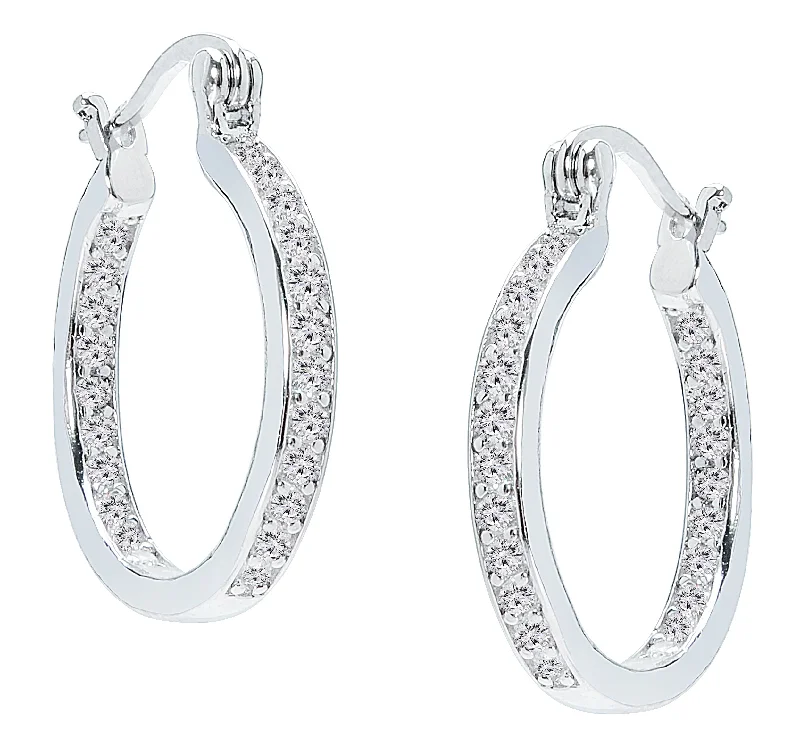 Crystal Stud Hoop Earrings-Margot 18k White Gold Plated Hoop Earrings with Simulated Diamond Crystals