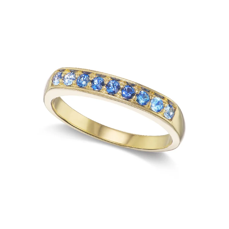 Unique Fashion Rings-Small Round Ombre Blue Sapphire Stacker Ring