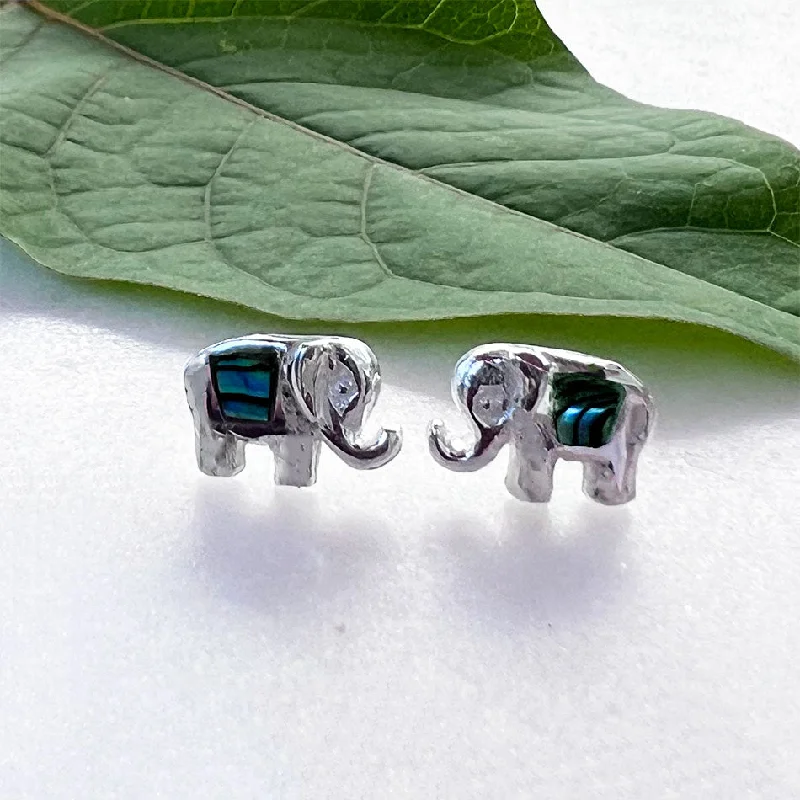 Artistic Stud Earrings-Abalone Elephant Studs - Sterling Silver, Indonesia