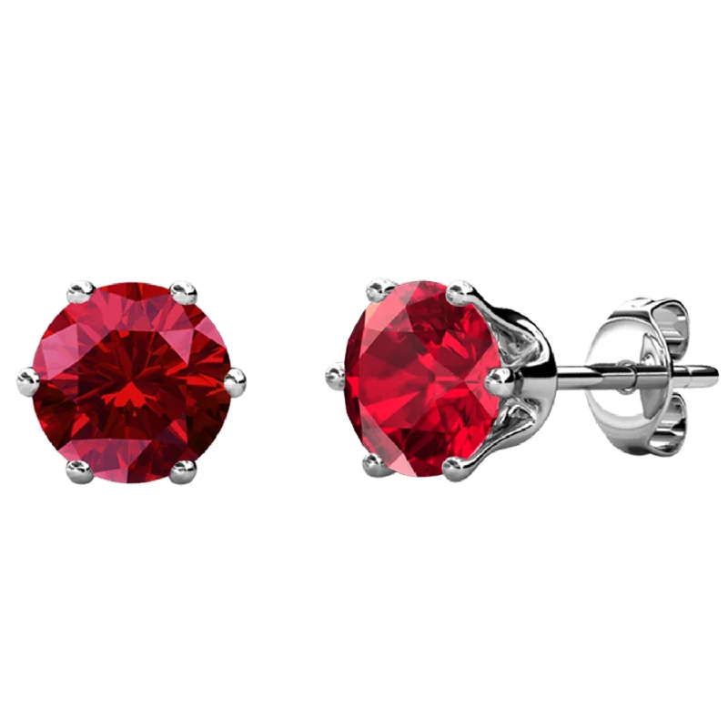 Silver Double Hoop Earrings-January Birthstone Garnet Earrings 18k White Gold Plated Stud Earrings with 1CT Swarovski Crystal