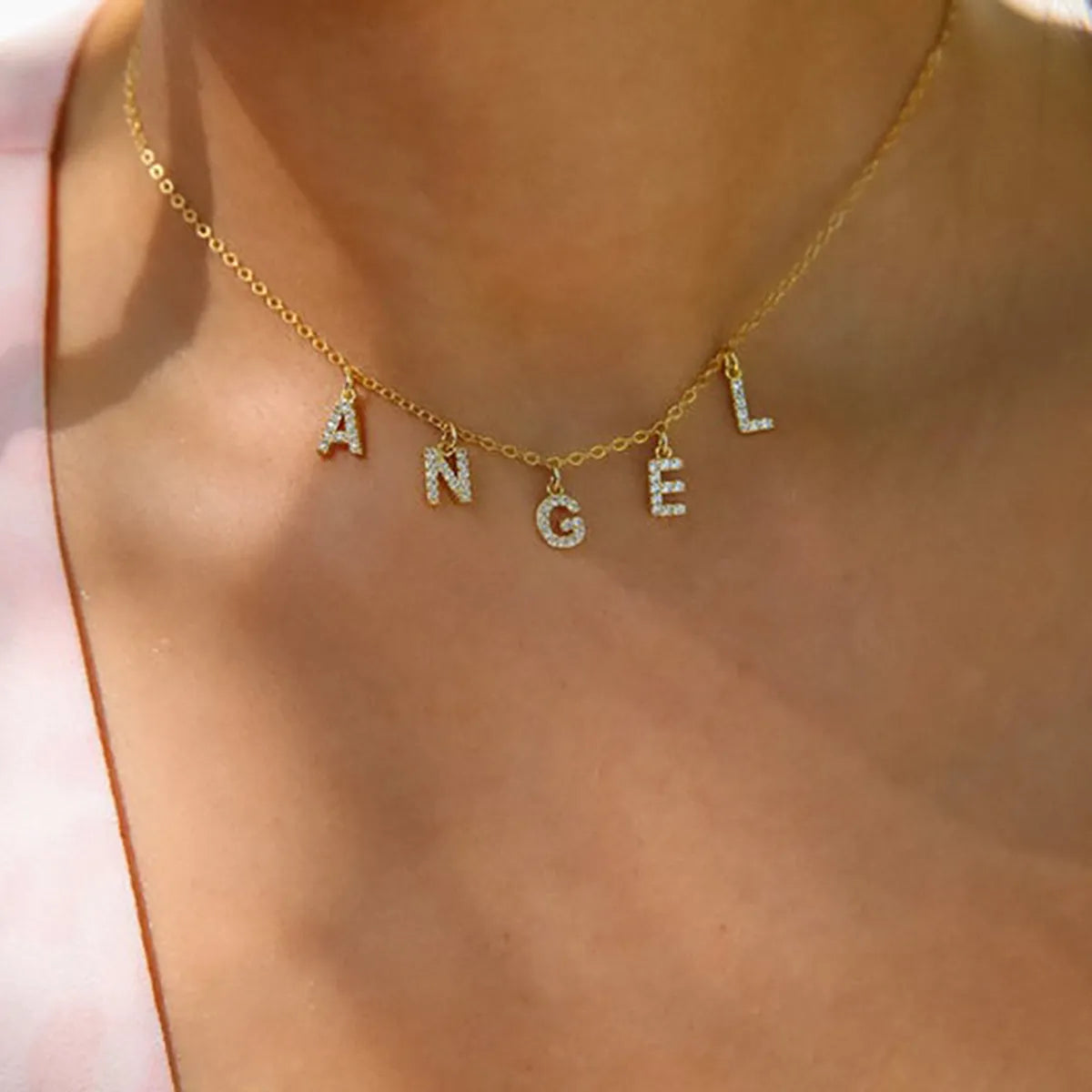 Statement Necklaces-Basic Letter Stainless Steel Copper Zircon Pendant Necklace In Bulk