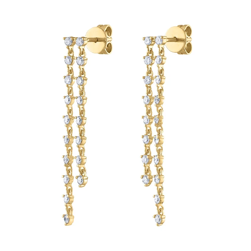 Floral Silver Earrings-14KT GOLD DIAMOND DOUBLE ROW VERTICAL EARRING