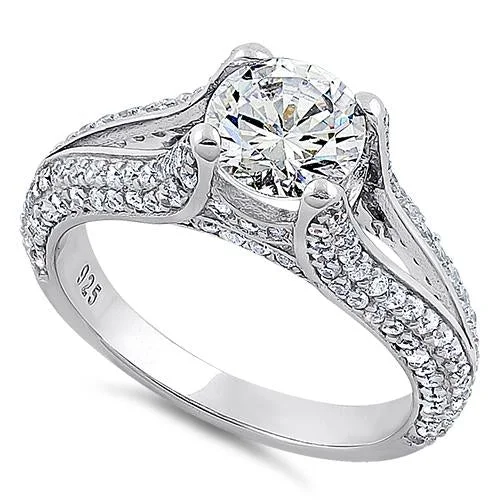 Handmade Engagement Rings-Sterling Silver Lavish Round Cut Clear CZ Ring