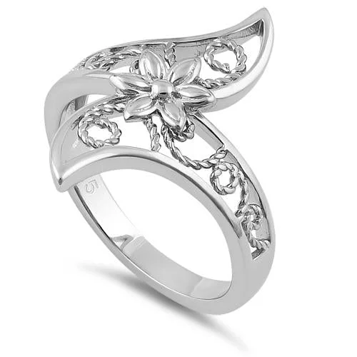 Eternity Wedding Rings-Sterling Silver Unique Flower and Vines Ring