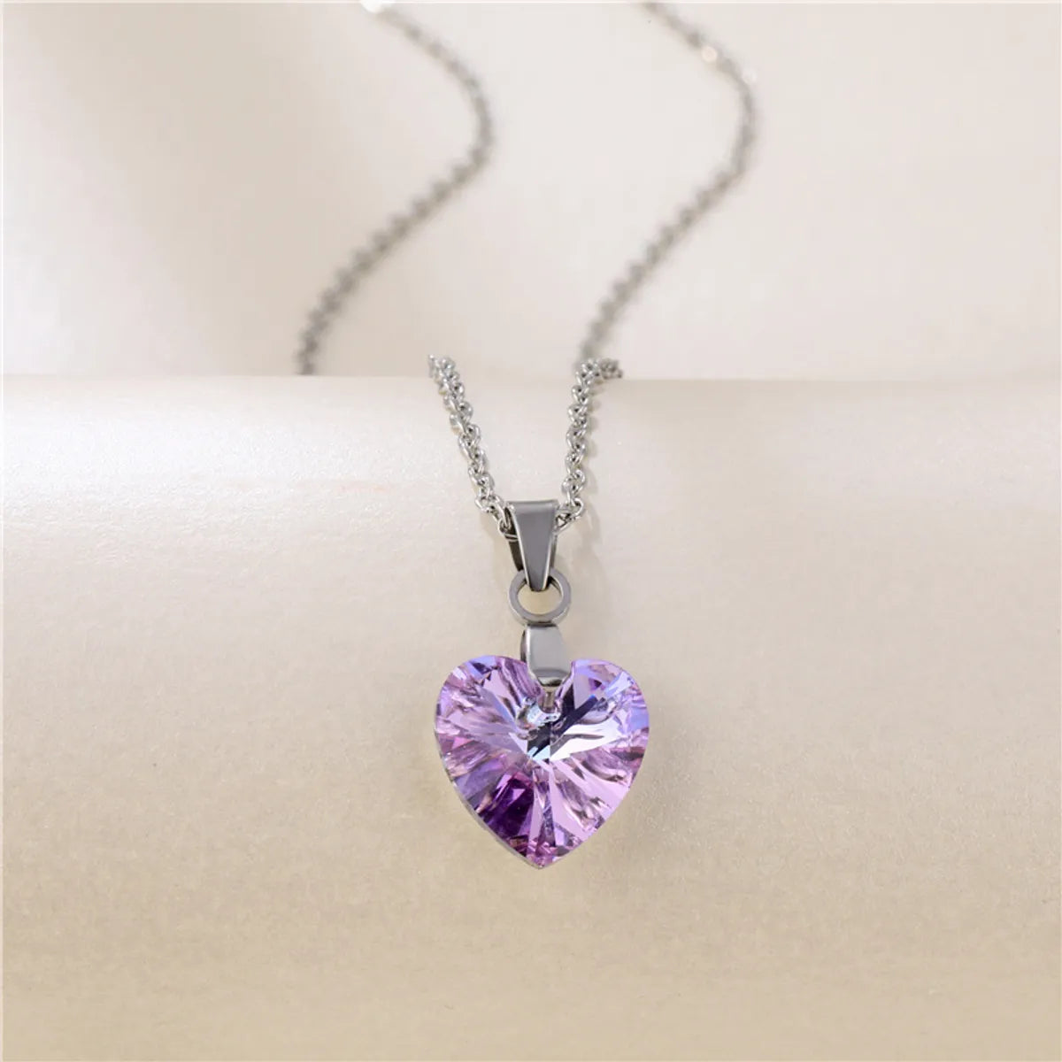 Colorful Necklaces-Fashion Crystal Heart-shape Titanium Steel Necklace Wholesale