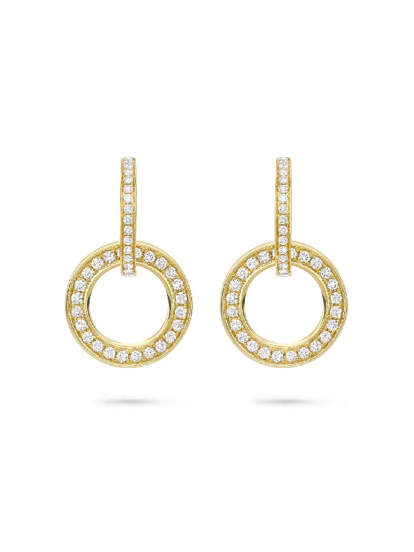 Simple Hoop Earrings-Roulette Large Yellow Gold Diamond Earrings