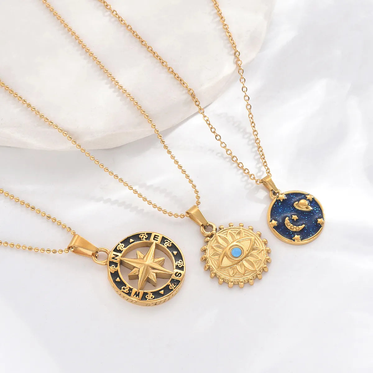 Custom Name Necklaces-Stainless Steel 14K Gold Plated Classic Style Cool Style Hexagram Universe Eye Enamel Inlay Turquoise Pendant Necklace