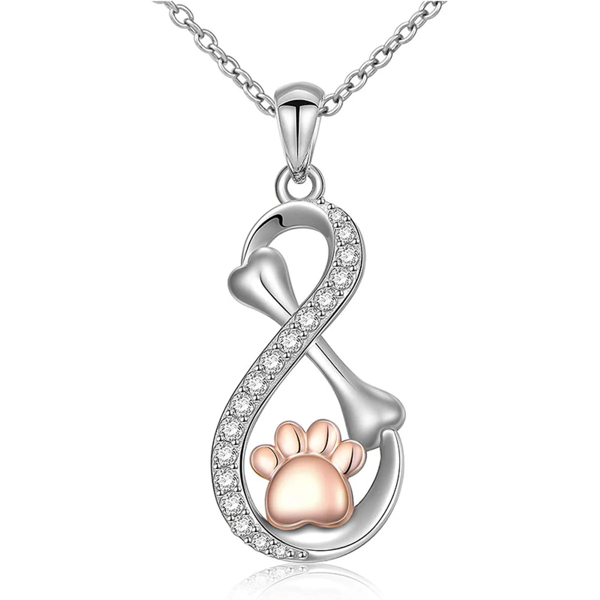 Vintage Necklaces-Cute Infinity Paw Print Sterling Silver Plating Inlay Zircon Pendant Necklace