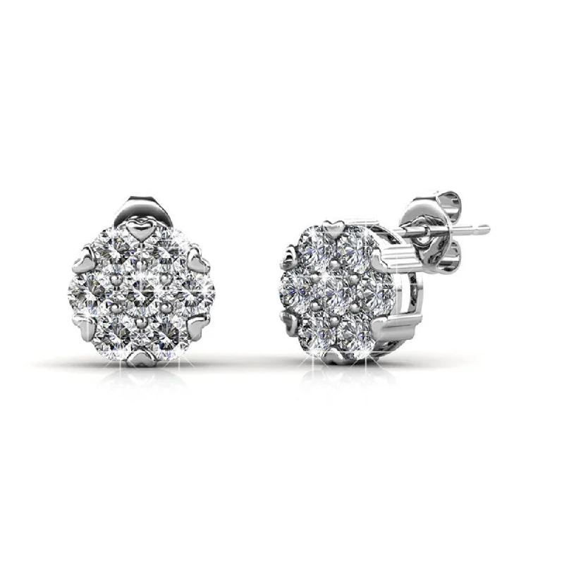 Unique Designer Earrings-Remy 18k White Gold Plated Stud Earrings with Heart Accents and Swarovski Crystals