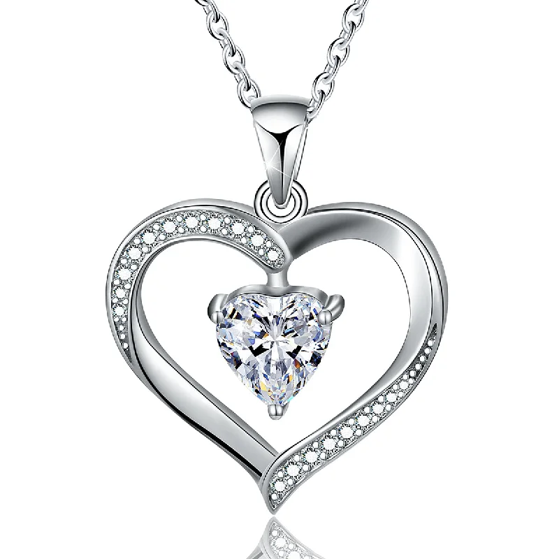 "Mother's Day Love Single Zircon Necklace Platinum (Color: White)"