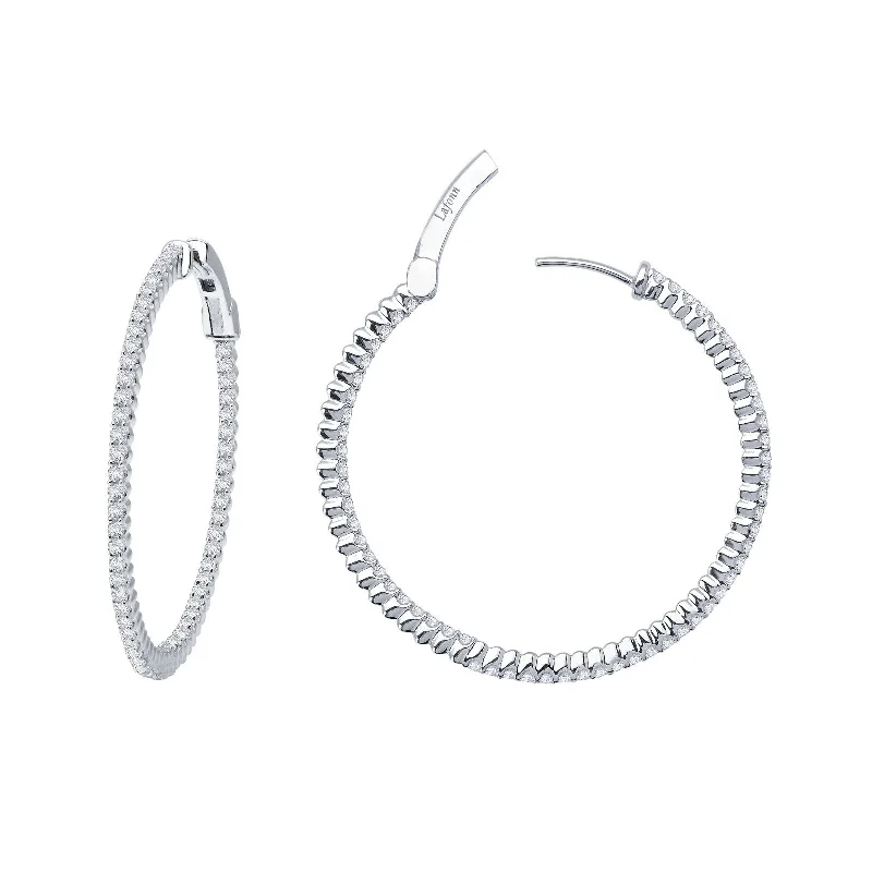 Unique Drop Earrings-Lafonn Simulated Diamond 1.72ct Inside Out 30mm Hoop Earrings E3009CLP