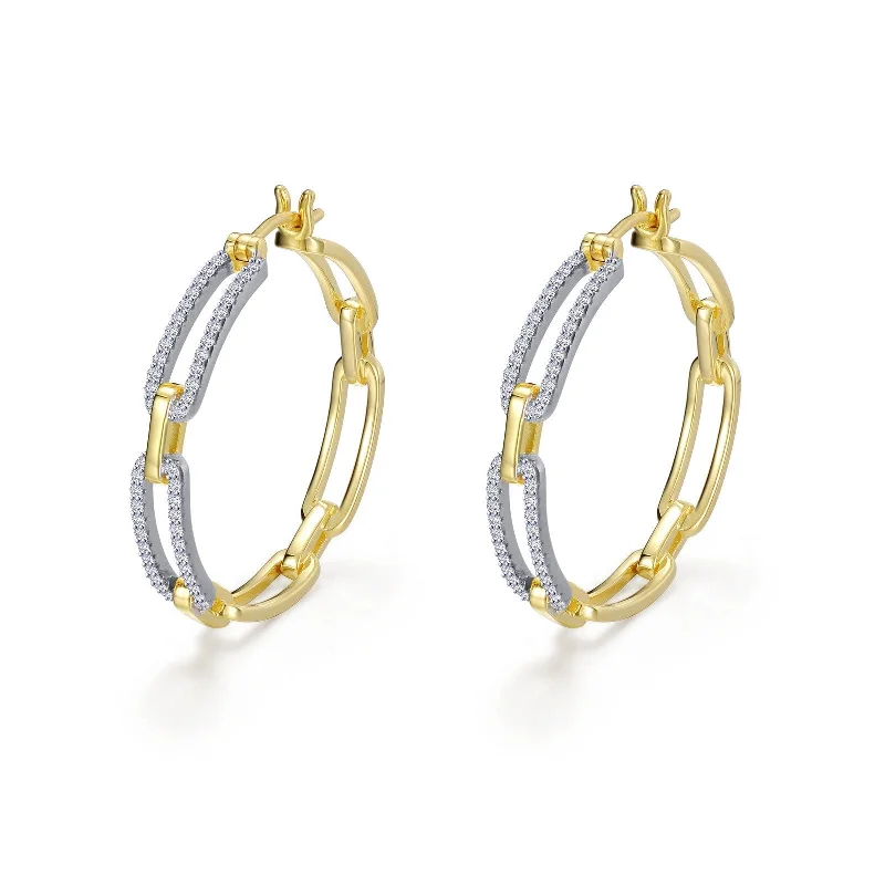 Geometric Crystal Earrings-Lafonn Simulated Diamond Two Tone Paperclip Hoop Earrings E0511CLT