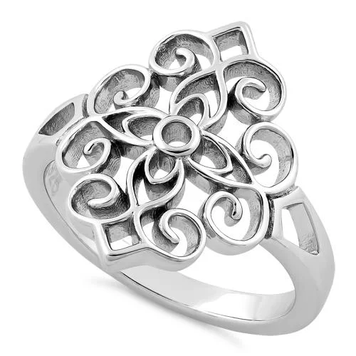 Birthstone Engagement Rings for Men-Sterling Silver Cross Vines Ring