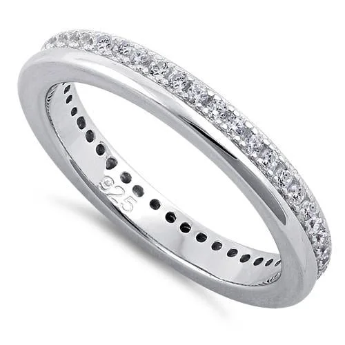 Two-Band Wedding Rings-Sterling Silver Clear CZ Eternity Band