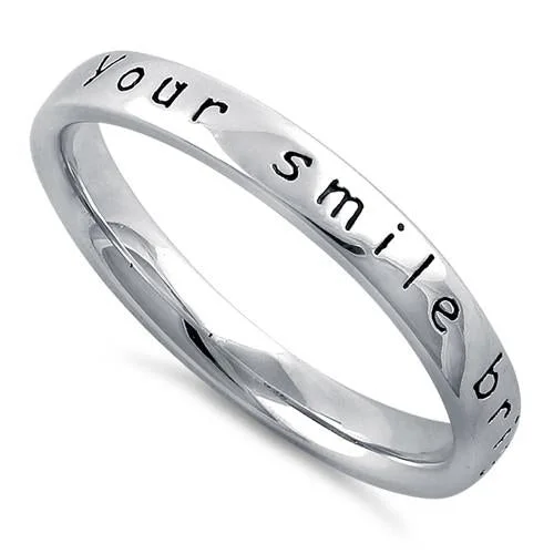 Personalized Stacking Wedding Rings-Sterling Silver "Your Smile Brightens My World" Ring