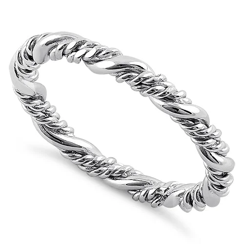 Designer Engagement Rings with Diamonds-Sterling Silver Simple Rope Twist Ring