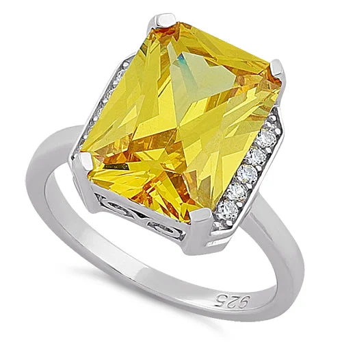 Custom Gemstone Rings-Sterling Silver Yellow CZ Cocktail Ring