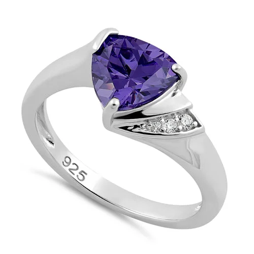 Matching Couples Rings-Sterling Silver Elegant Trillion Cut Amethyst CZ Ring