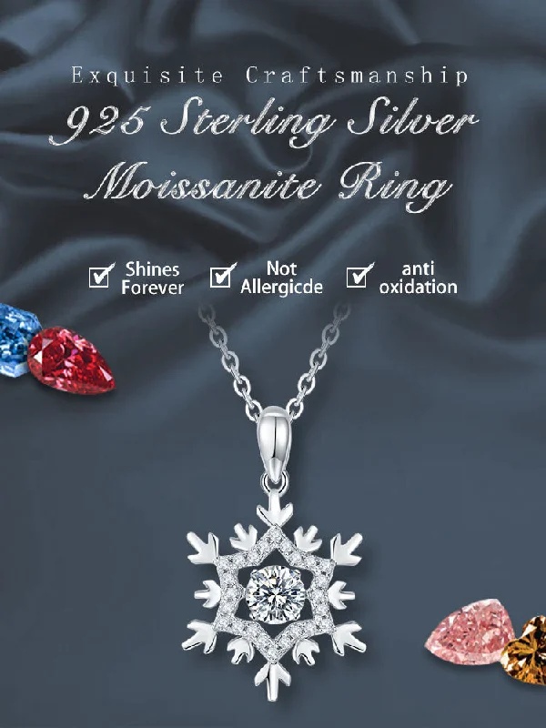 Custom Made Necklaces-Sterling Silver Simple Style Snowflake GRA Plating Inlay Moissanite Necklace