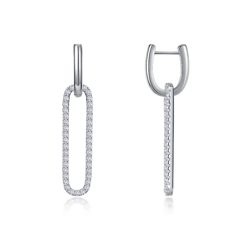 Large Silver Earrings-Lafonn Simulated Diamond Paperclip Drop Earrings E0506CLP