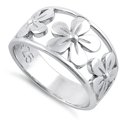 Engagement Rings with Custom Settings-Sterling Silver 3 Flower Ring