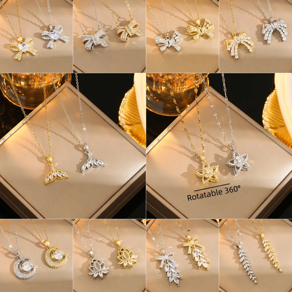 Topaz Necklaces-Stainless Steel Gold Plated Silver Plated Casual Commute Heart Shape Mermaid Bow Knot Hollow Out Inlay Zircon Pendant Necklace