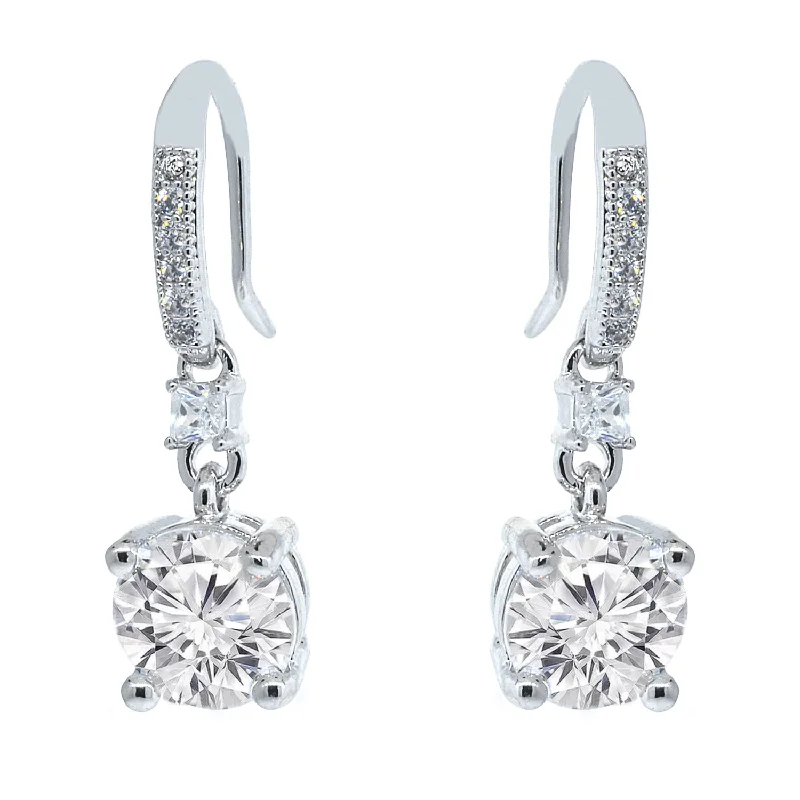 Silver Crystal Drop Earrings-Valerie 18k White Gold Plated Drop Earrings with Simulated Diamond Crystals