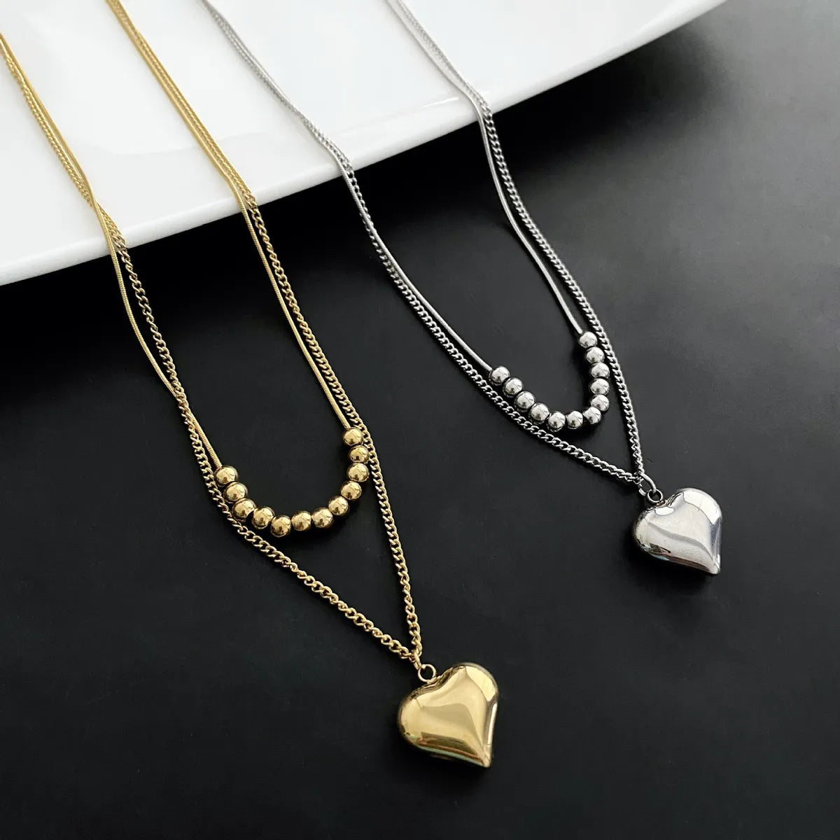 Statement Chain Necklaces-Simple Style Commute Heart Shape Stainless Steel Titanium Steel Plating 18k Gold Plated Layered Necklaces