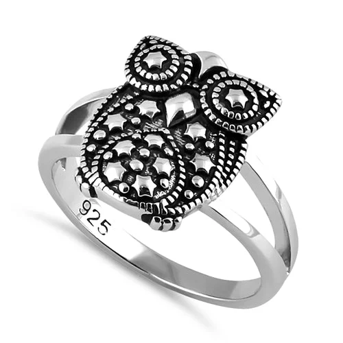 Wedding Bands with Birthstones-Sterling Silver Owl Ring