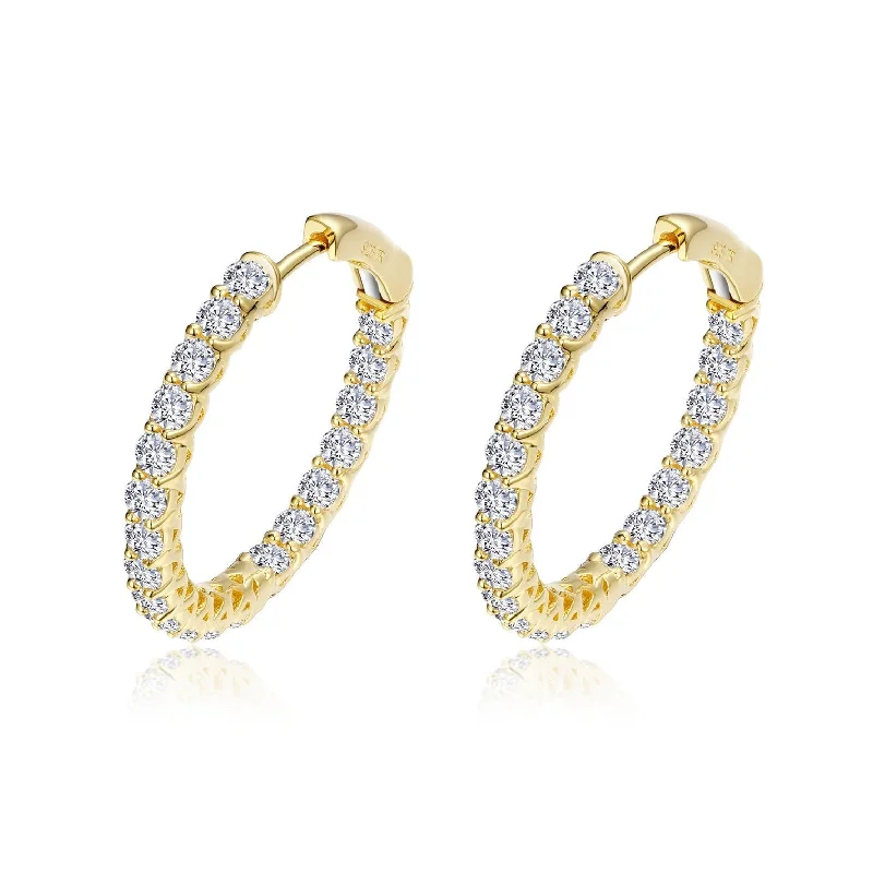 Unique Silver Drop Earrings-Lafonn Simulated Diamond 2.00ct Inside Out 20mm Hoop Earrings E3018CLG