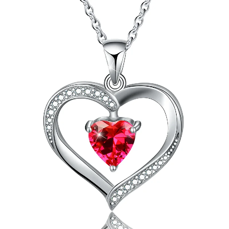 "Mother's Day Love Single Zircon Necklace Platinum (Color: Pomegranate Red)"