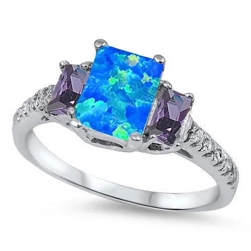 Simple Silver Engagement Rings-Sterling Silver Blue Lab Opal CZ Ring