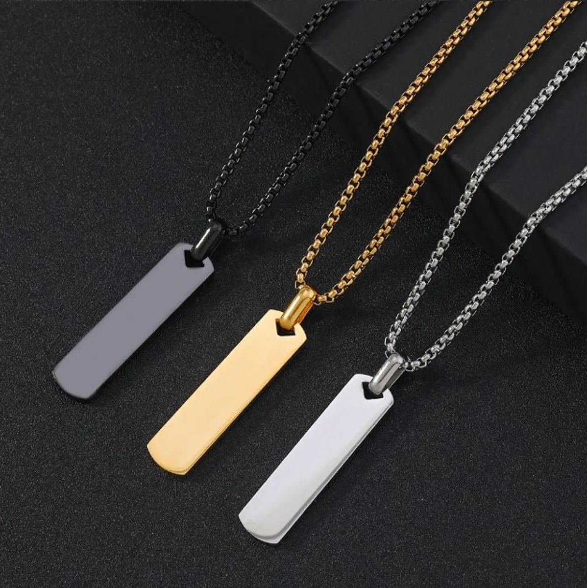 Simple Gold Necklaces-Simple Style Geometric Rectangle 304 Stainless Steel Men'S Pendant Necklace