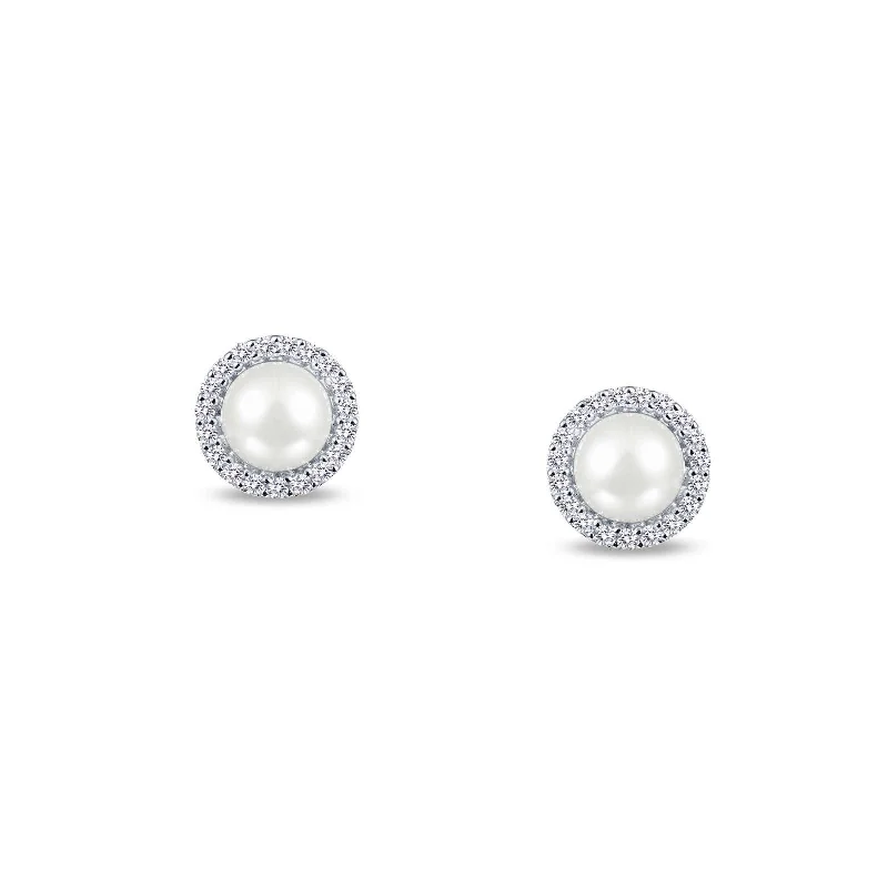 Designer Drop Earrings-Lafonn Simulated Diamond & Cultured Freshwater Pearl Halo Earrings E0234PLP