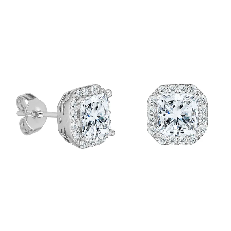 Silver Clip-On Earrings-Estelle 18k White Gold Plated Stud Earrings with Simulated Diamond Crystals