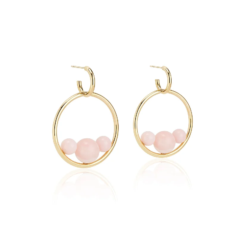 Vintage Drop Earrings-Triple Pink Opal Hoops