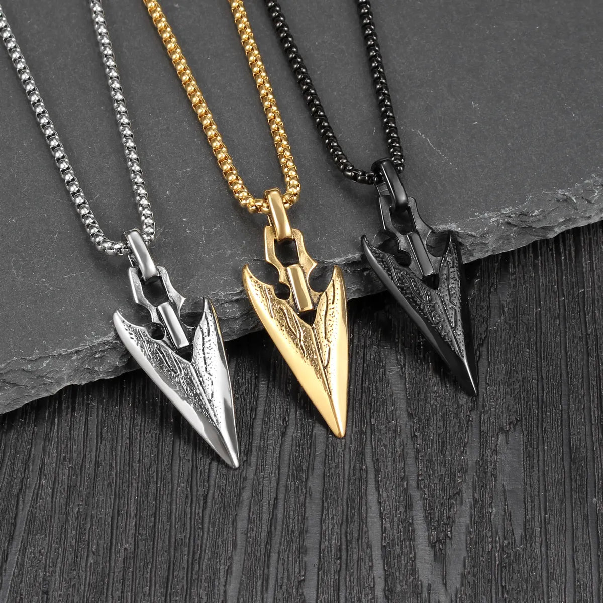 Onyx Necklaces-Retro Punk Triangle 304 Stainless Steel Men'S Pendant Necklace