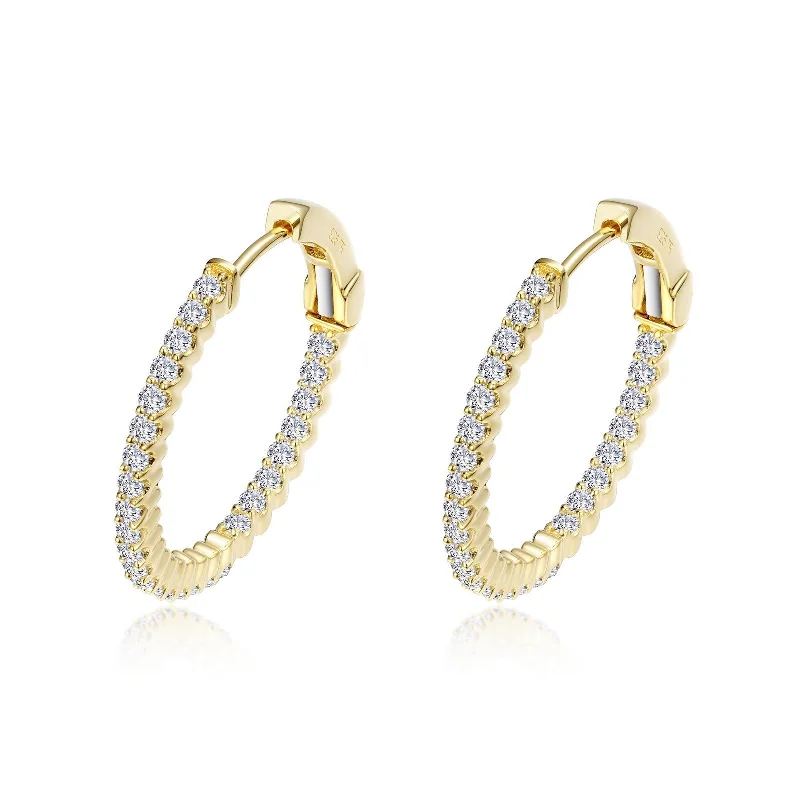 Silver Tassel Earrings-Lafonn Simulated Diamond 1.08ct Inside Out 20mm Hoop Earrings E3008CLG