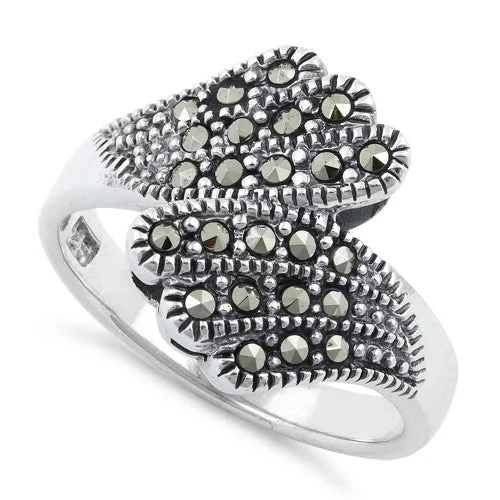 Eternity Wedding Rings-Sterling Silver Angel Wings Marcasite Ring